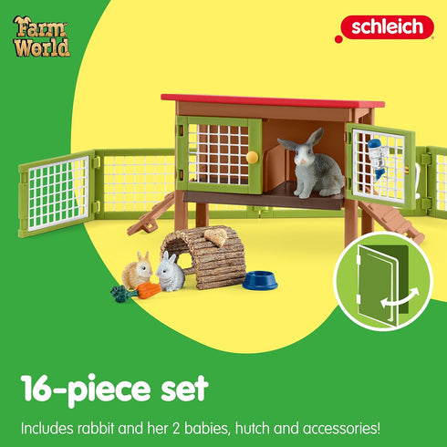 Schleich Farm Animal Toys and Playsets - Farm World 8 Piece Rabbit Hutch Set with Figurines, Farming Hutch and Accessories for Kids Ages 3 and Abo...