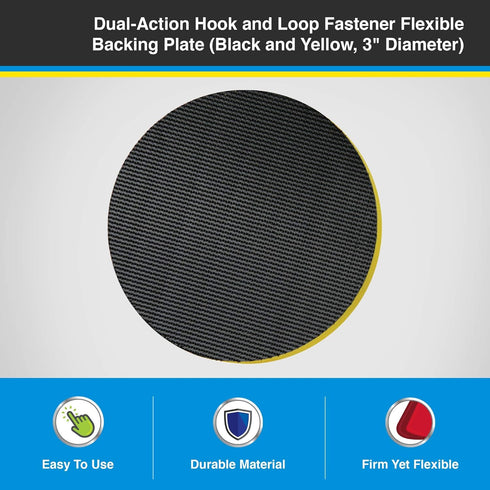Lake Country Dual-Action 3” Backing Plate - Flexible Polishing Pad Plate w/Smooth Finish - Hook and Loop Pad Fastener - Black & Yellow Polisher Ba...