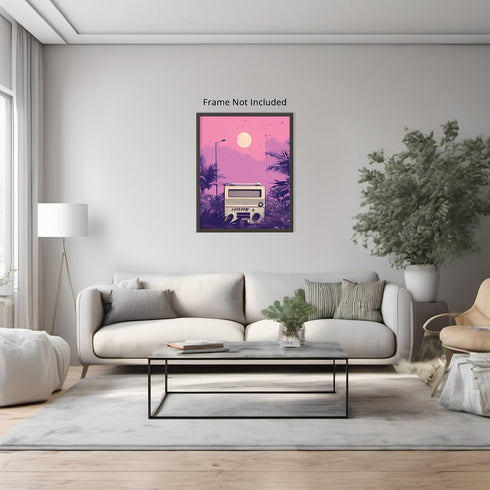 Posterizer 1 pcs-vintage radio and pink girly background collage-Landscape & Nature Art-Abstract & Modern Art-Gift for Art Lovers- UNFRAMED Wall A...