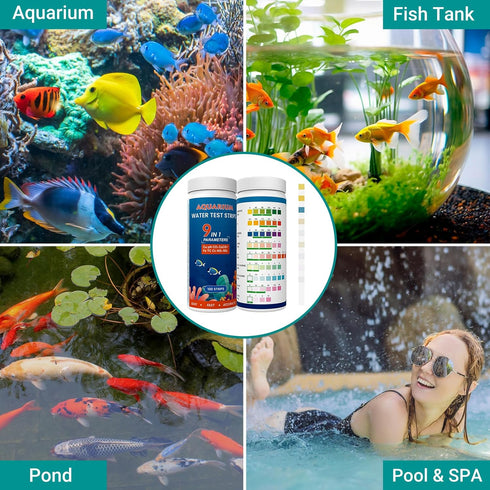 9IN1 Aquarium Test Strips-100 Strips Aquarium Water Test Kit for Freshwater,Fish Tank,Aquarium Water-Accurate&Fast Test Carbonate pH Hardness Copp...