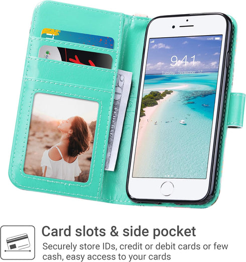 ULAK for iPhone SE 3(2022)/SE(2020)/8/7 Wallet Case with Card Holder, Premium Floral PU Leather Flip Case with Kickstand Card Slots,Wrist Strap, D...