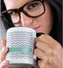 3dRose (mug_154229_4) Letter J monogrammed on grey and white chevron with mint - gray zigzags - personal initial zig zags - Two Tone Black Mug, 11...