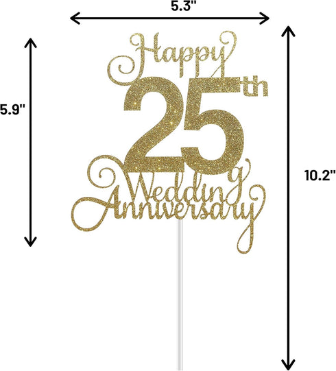 ALPHA K 25th Wedding Anniversary Cake Topper, Wedding Anniversary Party Decoration with Premium Gold Glitter...