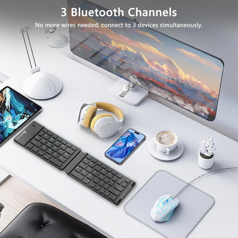 Acoucou Foldable Bluetooth Keyboard for Travel, Business, Gifts, for iPad Tablets Laptop,MacBook Pro/Air, Compatible with MAC/iOS, Windows, Androi...