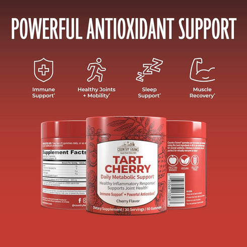 COUNTRY FARMS Tart Cherry Gummies, Dialy Metabolic Support, Supports Joint Health, Packed with Potent Antioxidants, Cherry Flavor, 60 Gummies...