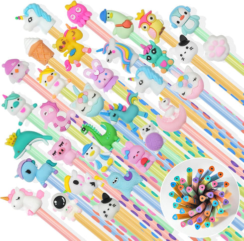 AUAUY Pencils #2 HB, Number 2 Pencils with Eraser, 36PCS Wood-Cased Pencils with 36PCS Cuten Pencil Top Erasers Cute Pencils Graphite Pencils Sket...