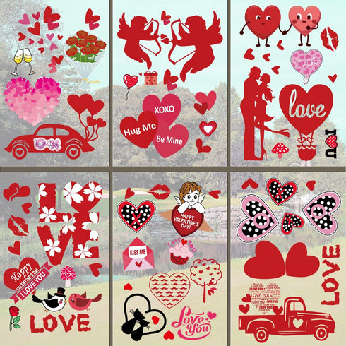 JOZON Valentine's Day Window Clings for Glass Window 8 Sheets Valentines Day Heart Window Stickers Decals Decorations Party Supplies for Wedding A...
