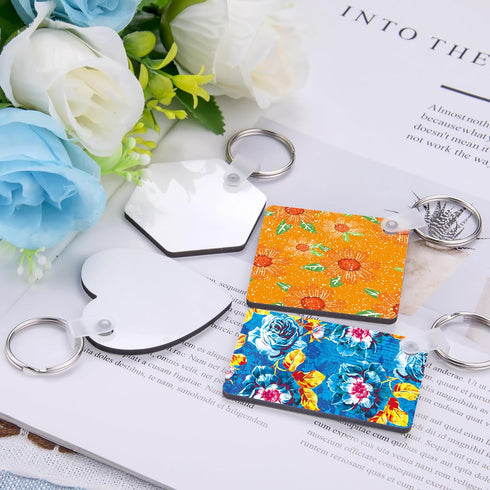 Duufin 120 Pieces Square Sublimation Keychain Blanks Double Side Heat Transfer Blanks MDF Key Rings Blank Board Key Chain Blanks for Sublimation D...