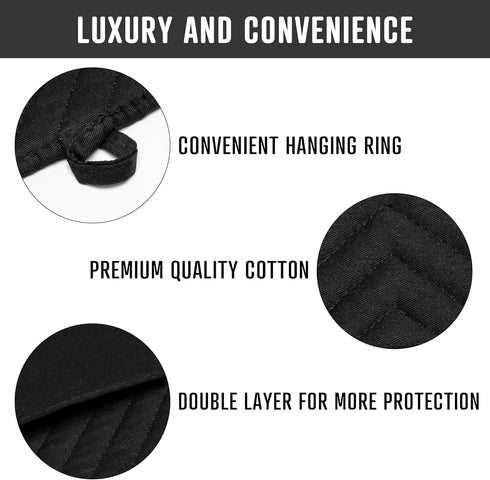 R HORSE 4Pcs Oven Mitts Pot Holders Set for Kitchen, Cotton Lining Heat Resistant Oven Gloves Black Kitchen Mittens Hot Pads Pot Holder with Pocke...