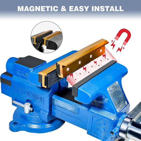 6" Vise Jaws, Universal Soft Vice Jaws Pads Covers with Strong Magnetic, Multi-Purpose Protector for Any Metal Vice, 1 Pair, Golden...