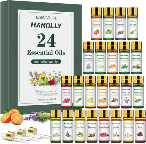 Essential Oils Set - 24 Pcs Essential Oil Kit for Diffuser, Aromatherapy, Massage, Skin Care, Soap & Candle Making - Premium Aromatherapy Diffuser...