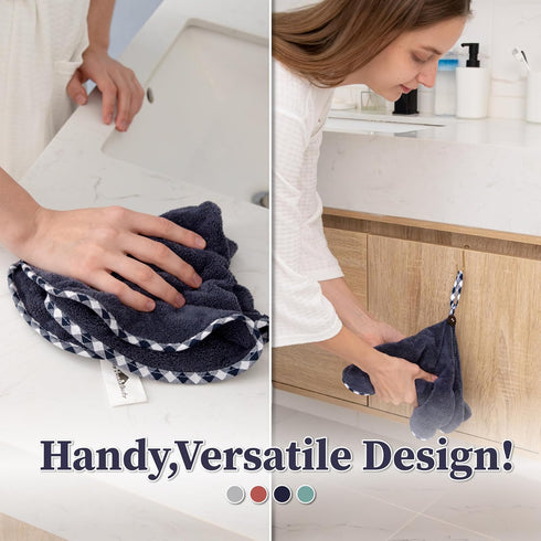 myHomeBody Hand Towels with Hanging Loops, Absorbent Charcoal Fiber Cleaning Clothes with Coconut Shell Button for Kitchen, Round Shape, Set of 2,...