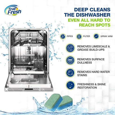 True Fresh Dishwasher Cleaner & Deodorizer Tablets 18-Pack, 20g Each - Powerful Limescale & Odor Removal - Deep Clean for Sparkling Dishwashers - ...