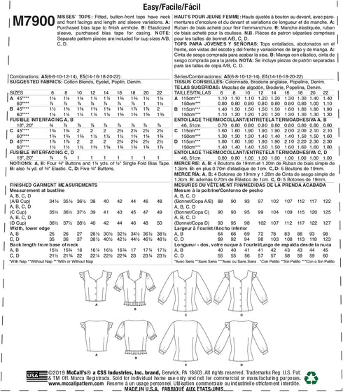 McCall Pattern Women's Gathered Cuff Blouse, Sizes 6-14 Sewing Pattern...