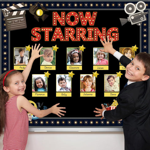 Movie Star Bulletin Board Set Now Starring Bulletin Board for Classroom Decor DIY Photo Crafts Camera Lights Learn Clapperboard Film Tickets Cutou...
