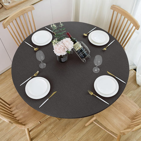 NLMUVW Round Fitted Vinyl Tablecloth with Elastic Edge 100% Waterproof Oil Proof PVC Table Cloth Wipe Clean Table Cover for Indoor and Outdoor, Bl...
