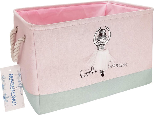 LANGYASHAN Rectangular Storage Bin Collapse Canvas Fabric Cartoon Storage Basket with Handles for Organizing Home Kitchen Boys and Girls Toys Offi...