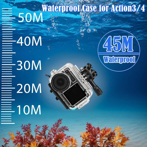 PCTC 45M(148ft) Waterproof Case for DJI Osmo Action4, Accessories for DJI Osmo Action3/4 Waterproof Case,Protective Underwater Dive Housing Shell ...