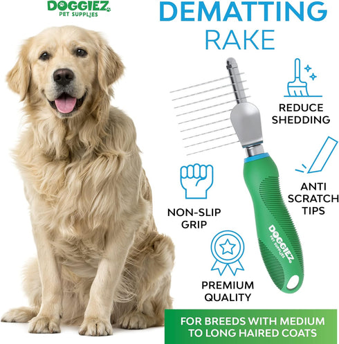 Pet Dematting Comb for Dogs & Cats - Long Hair to Medium with Safety Edge Matted Fur Rake Blades - Undercoat Mat, Tangle & Knot Remover Grooming T...