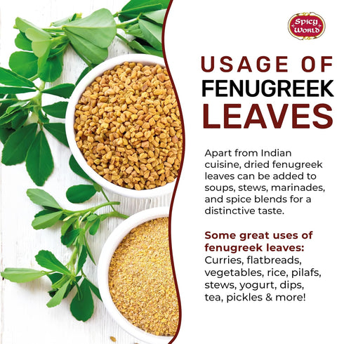Spicy World Dried Fenugreek Leaves (Kasoori Methi) 3.5oz Box (100g) - All Natural | Vegan | Gluten Friendly | NON-GMO | Indian...