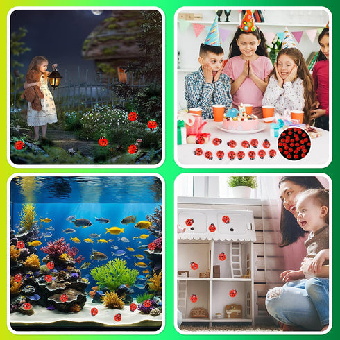 KIMOBER 100PCS Mini Luminous Ladybug Miniature Figurines,Glow in Dark Resin Animals Ladybug Figures for Fairy Garden Micro Landscape Decor Cake To...