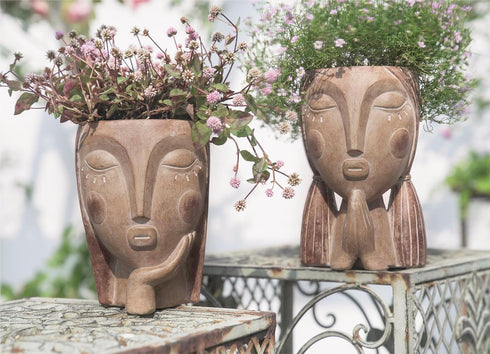 Head Planters for Indoor Plants, Face Flower Pot Head Planter Succulent Planters Unique Face Planter with Drainage Hole - Rustic Thinking Girl Clo...