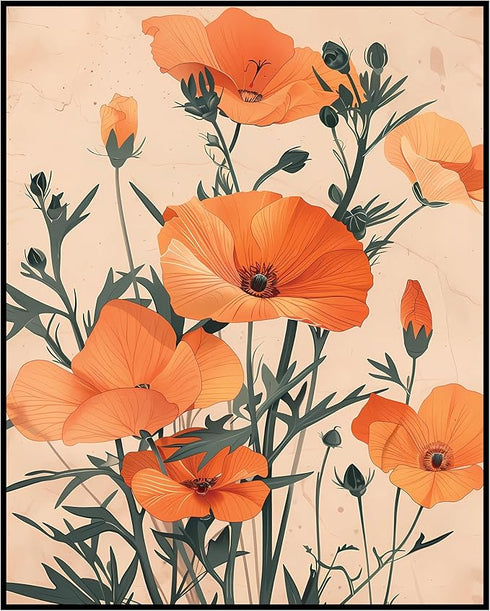 Posterizer 1 pcs-wild big orange flowers-minimalist design-Floral & Botanical Art-Abstract & Modern Art-Decor for Home & Office- UNFRAMED Wall Art...