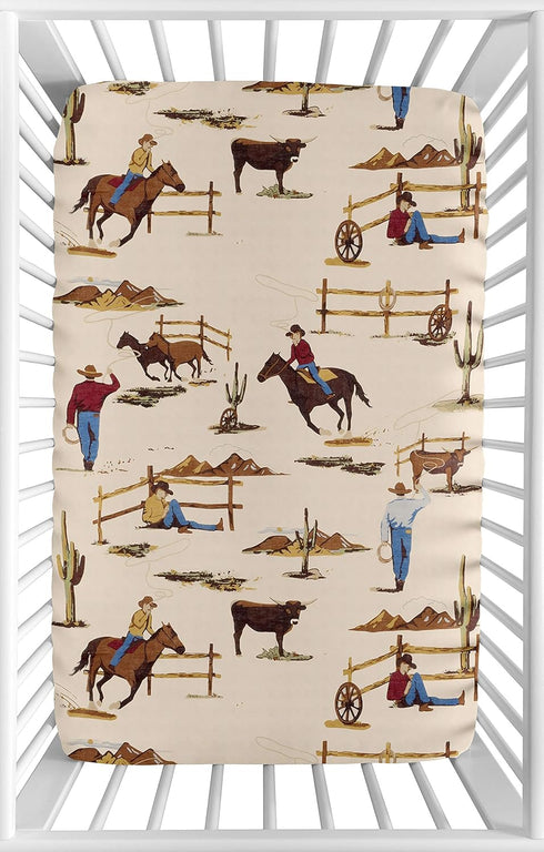 Sweet Jojo Designs Cowboy Western Baby Boy Fitted Mini Portable Crib Sheet for Wild West Collection - for Mini Crib or Pack and Play ONLY...