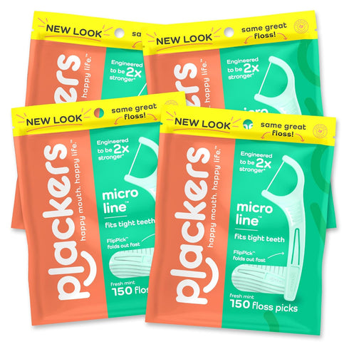 Plackers Micro Line Dental Floss Picks, Fold-Out FlipPick, Tuffloss, Easy Storage with Sure-Zip Seal, Fresh Mint Flavor, 150 Count,Packaging May v...