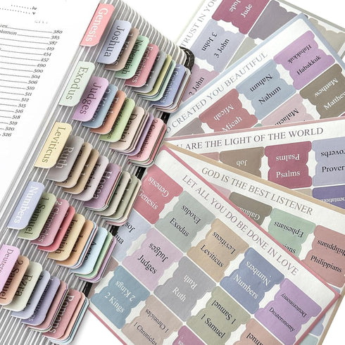 2Pcs Bible Tabs for Women and Man, Bible Book Tabs, 75 Tabs, Laminated Bible Tabs, Boho/Morandi/Sunset Shades Theme Bible Study Supplies, Easy to ...