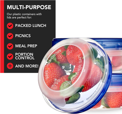 Stock Your Home 8oz Plastic Containers with Twist Top Lids (4 Pack), 1 Cup Small Freezer Containers for Leftover Food, Airtight Reusable Soup Cont...