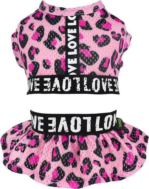 Fitwarm 2 Piece Leopard Quick Dry Dog Cooling Vest, Breathable Summer Dog Clothes with Crop Top and Skirt, Stretchy Beach Pet Dress, Pink, XS...