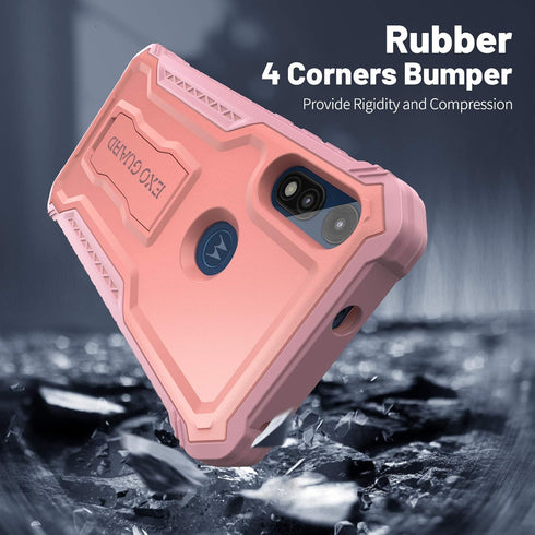 ExoGuard for Moto E Case, Rubber Shockproof Full-Body Cover Case Built-in Screen Protector and Kickstand Compatible with Moto E Phone 2020 (Pink)...