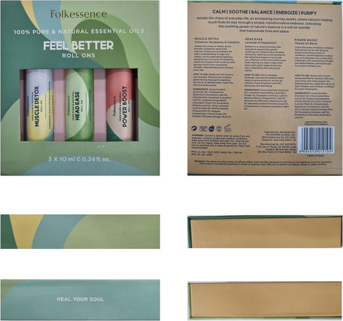 Folkulture Essential Oil Roller Set of 3 Natural Essential Oil Roll On Blends for Skin, Massage, Relaxation Fragrance Roll On Oil, Lavender, Peppe...