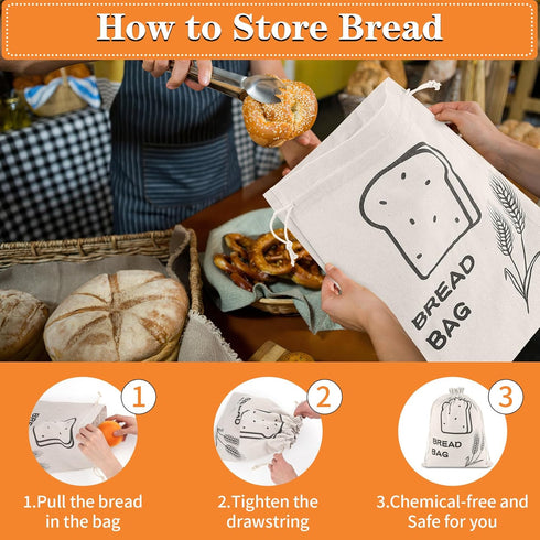 Bread Bags, 2 Pack Linen Bread Bags, Bread Bags for Homemade Bread Storage with Drawstring — Plastic Lined, Reusable Gift Bag for Housewarming, We...