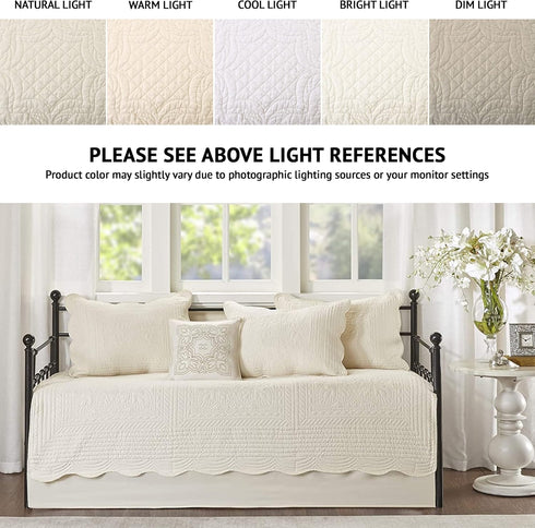 Madison Park Daybed Cover Set Damask Quilted Cover for Daybeds, All Season, Pre-washed Cotton-Filled Coastal Bedding with Scallop Edge, Shams, Bed...