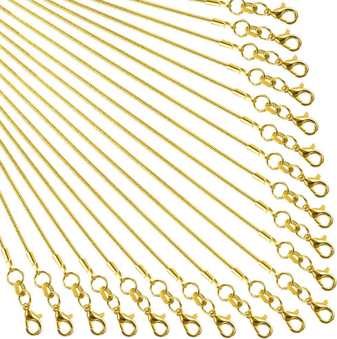 TecUnite 24 Pack Gold Snake Chain Necklace Chains with Lobster Clasps Gifts DIY for Jewelry Making, 1.2 mm...