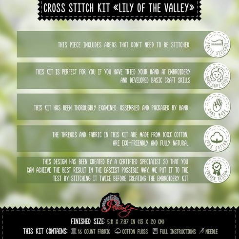 Povitrulya Counted Cross Stitch Kit for Adults 'Lily of The Valley' - Embroidery Set with May Lily Flower Bouquet...
