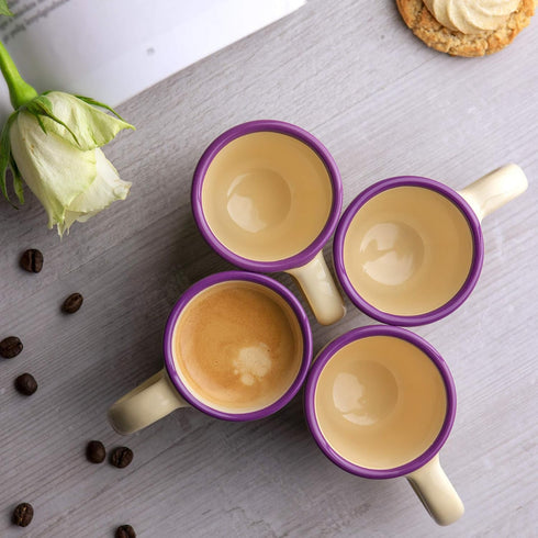 City to Cottage Handcrafted Cream Lavender Floral Espresso Cups - Set of 4, Perfect for Espresso Machine and Coffee Maker...