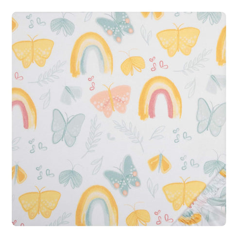Sammy & Lou Butterfly Sunshine 2-Pack Microfiber Fitted Crib Sheet Set, Fits Standard Crib Mattress 28 in x 52 in; Fully Elasticized,...