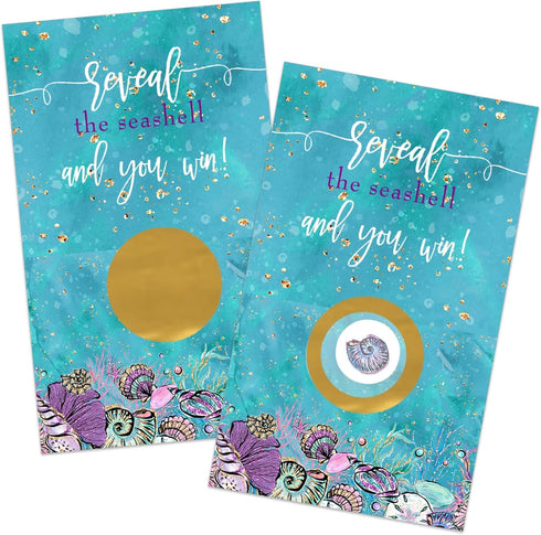Elegant Seashell Scratch-Off Game Cards for Wedding, Shower, Retirement Parties, 28 Pack, Purple & Gold...