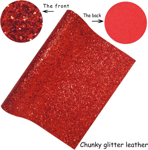 Sparkly Red Chunky Glitter Fabric Roll 12 x 52 inch Shiny Solid Color Christmas Faux Leather for Cricut Bows Earrings Key Chains (17032#5)...