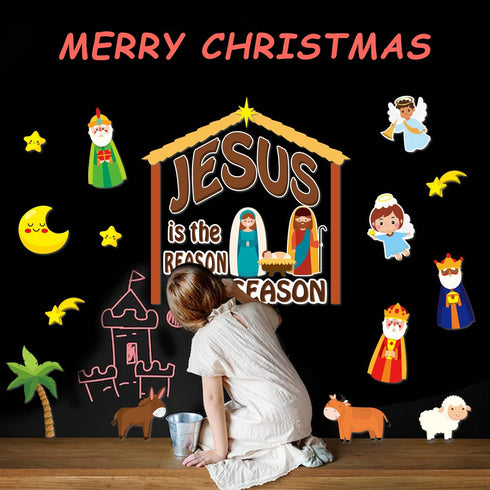 78Pcs Christmas Nativity Cutouts Bulletin Board Decoration Set Jesus Birth Cutouts Bulletin Board Classroom School Decoration Star of David Wise M...