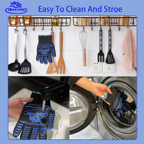 BBQ Gloves, Oven Gloves 1472? Extreme Heat Resistant, Grilling Gloves Silicone Non-Slip Oven Mitts, Kitchen Gloves for BBQ, Grilling, Cooking, Bak...