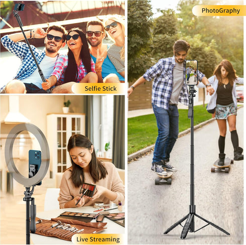 61" Selfie Stick Tripod, All in One Extendable Phone Tripod Stand with Wireless Remote 360° Rotation for iPhone and Android Phone Selfies, Video R...
