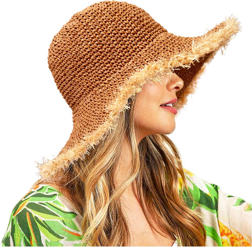XOCARTIGE Sun Hats Women Straw Hats Wide Brim Summer Beach Hats Foldable Fringed Floppy Fedora Hats Summer Vacation Accessory...
