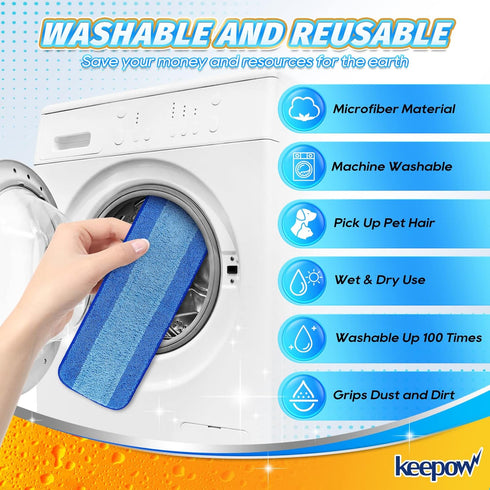 KEEPOW Microfiber Cleaning Pad, Mop Replacement Pads for Hardwood Floor Cleaner, 18 Inch, Washable & Reusable Spray Refills for Hard Surface Lamin...