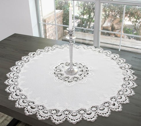 Linens, Art and Things European White Lace on Ivory Table Topper, Small Tablecloth (33 Inch Round)...