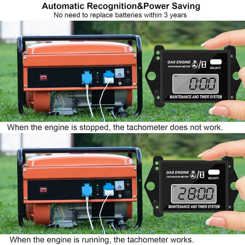 Digital Tachometer Small Engine Tach Hour Meter, Inductive Tacho Gauge, Total Time, Job Timer, RPM Meter, for Snowmobile Skis Motor Bike Go Kart L...