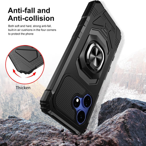TJS Compatible for Boost Mobile Celero 5G + Plus 2024 (3rd Version) Case, with Tempered Glass Screen Protector, Metal Ring Kickstand Heavy Duty Ce...